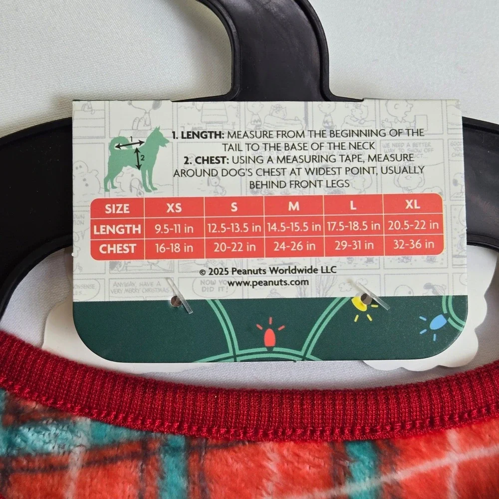 Peanuts Plaid Christmas Pet Dog Pajamas Large Length 17.5-18.5
